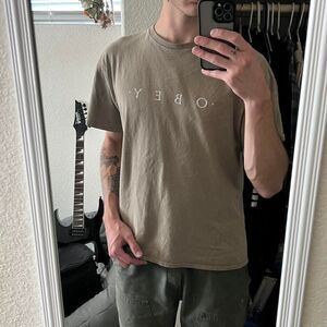Obey Men's Khaki and Brown T-shirt